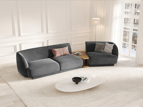 Micadoni Rechte modulaire bank Miley 3-zits, flueel, grijs - 126x303x70cm