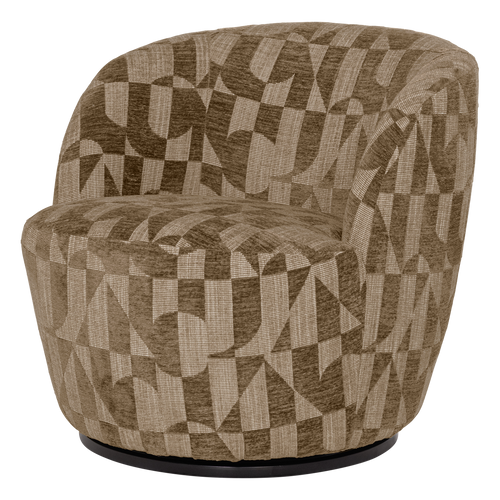 WOOOD draaifauteuil Serra - Grafisch Patroon - Olijfgroen - 68x70x77
