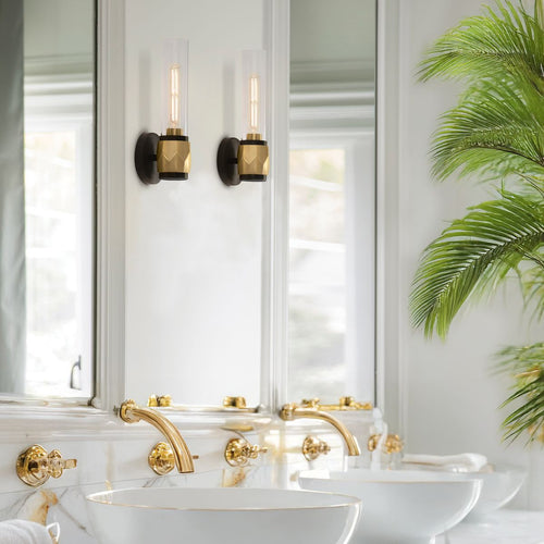 Badezimmer-Wandleuchte Modern Schwarz, Heritage Messing IP44 1x E27