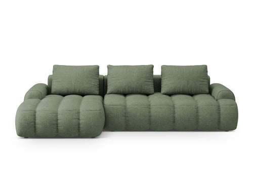 Cosmopolitan Design Uitklapbare hoekbank links met opbergdoos Linz 3-zits, structurele stof donker olijfgroen - 142x275x84cm