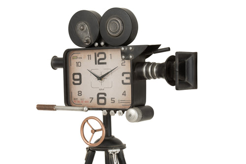 J-Line klok Camera Op Statief - metaal - zwart - 75 cm