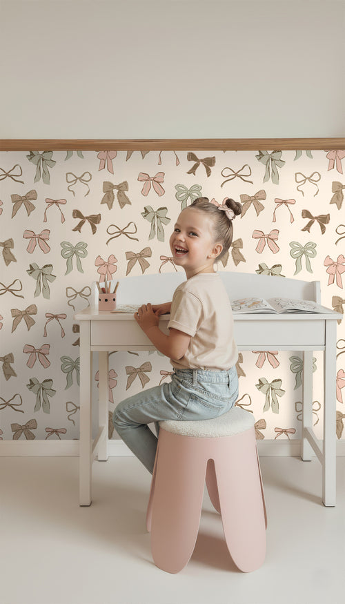 ESTAhome behang strikjes groen, roze en bruin - 50 x 900 cm - 131469