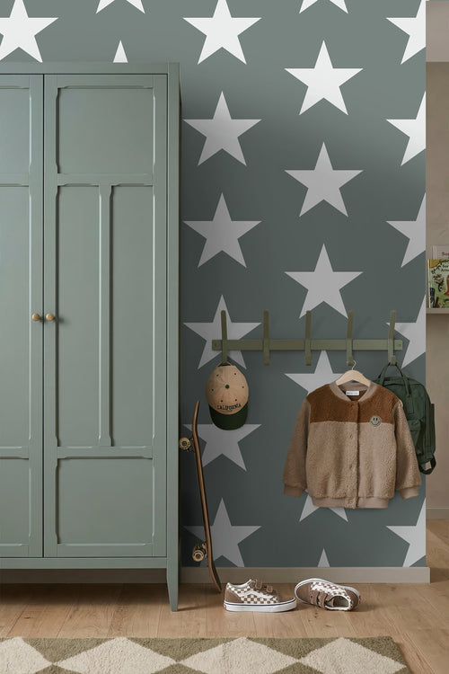 ESTAhome behang sterren vergrijsd groen - 53 cm x 10.05 m - 138950