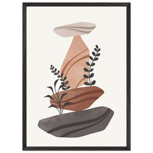 Artfulprints Poster met Lijst Boho – Rock balance   - 50x70 cm - Bruin