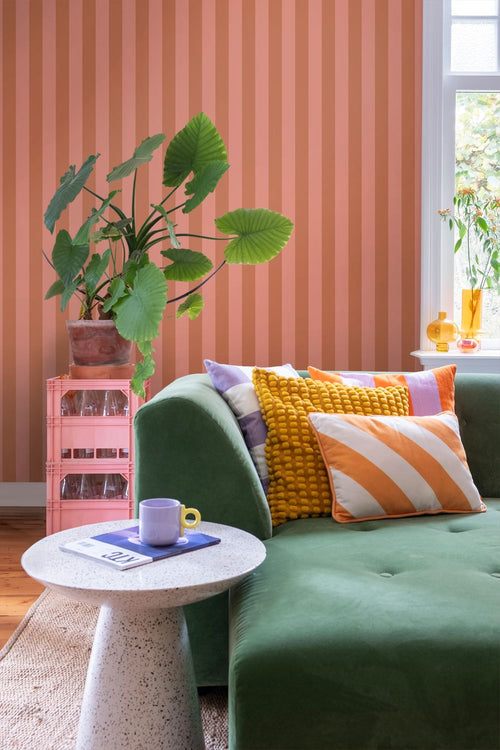 ESTAhome behang strepen terracotta en perzik roze - 53 cm x 10.05 m - 139905