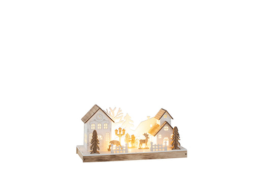 J-Line decoratie Kerstdorp Winter Huizen - hout - naturel/wit - small - LED lichtjes - vtwonen shop