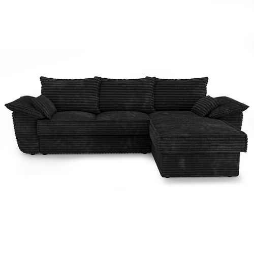 Sia Home - Rechte hoekbanken SASHA - XXL ribfluweel - Zwart - 257cm