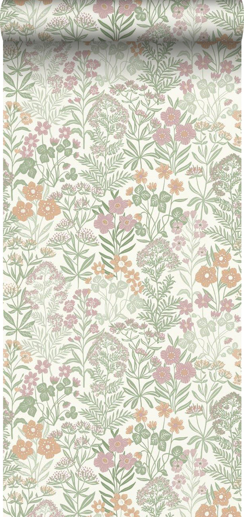 Borastapeter behang veldbloemen roze en groen - 53 cm x 10.05 m - 660352 - vtwonen shop