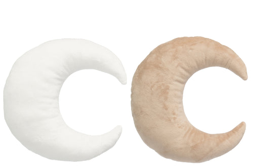 J-Line decoratie Maan - polyester - wit/beige - set van 2