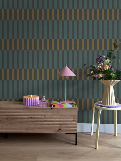 ESTAhome behang linnen-look strepen blauw en groen - 50 x 900 cm - 132249
