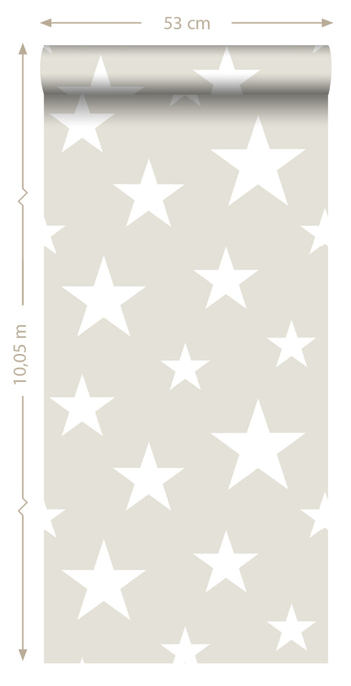 ESTAhome behang grote en kleine sterren lichtgrijs en wit - 53 cm x 10.05 m - 128866
