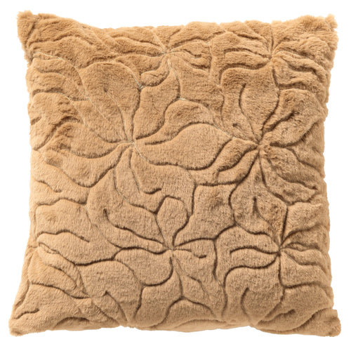 RAMIRA - sierkussen 45x45 cm - bontlook - bloemmotief - Nougat - bruin