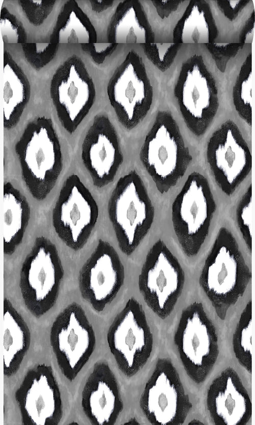 Origin Wallcoverings behang ikat motief zwart en wit - 53 cm x 10,05 m - 346919 - vtwonen shop