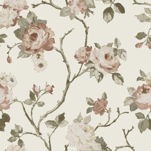 ESTAhome behang vintage bloemen gebroken wit en oudroze - 53 cm x 10.05 m - 139406
