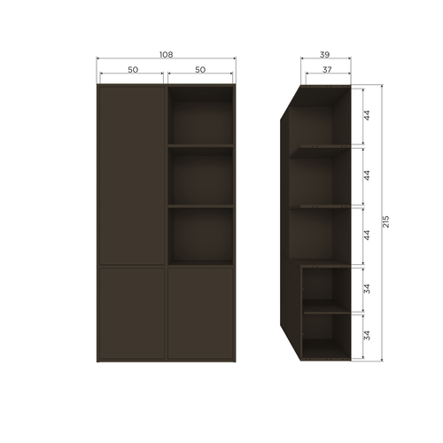 WOOOD opbergkast links Meggy - Grenen hout - Middenbruin - 215x108x40