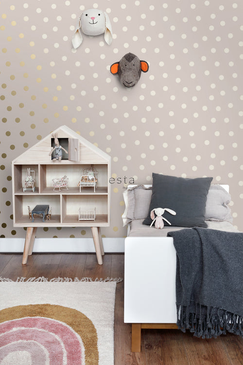 ESTAhome behang stippen zacht roze en goud - 53 cm x 10.05 m - 139244