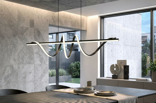 LED hanglamp in zwart met 3 lichten 101x25x30-150 cm