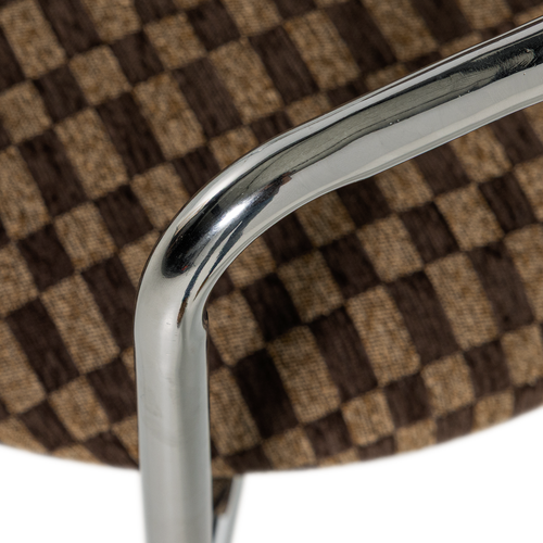 WOOOD eetkamerstoel Cuby - Chroom - Ruitstof Bruin - Set Van 2 - 80x68x55