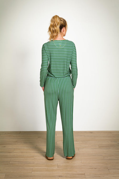 Pip Studio - Trice Pyjama t-shirt - Lange mouw Dames - Stripe - Groen - M