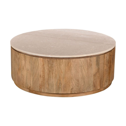 Giga Meubel Salontafel Elan Rond - Travertin - Naturel - 90x90x35cm - vtwonen shop