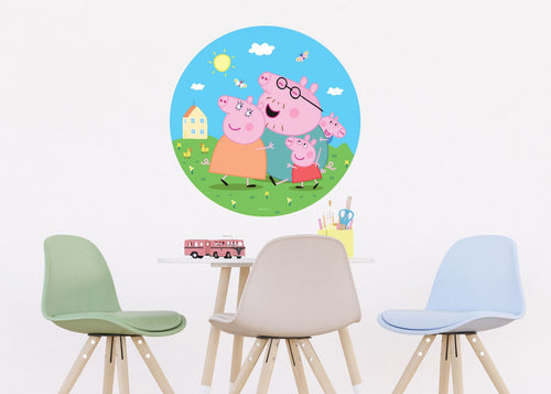 Sanders & Sanders zelfklevende behangcirkel Peppa Pig groen, blauw en roze - Ø 70 cm - 601296