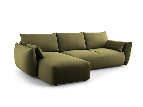Cosmopolitan Design Uitklapbare hoekbank links met opbergdoos Matera 4-zits, flueel groente - 173x253x86cm