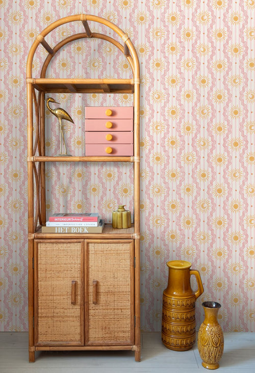 ESTAhome behang retro ornamenten roze, rood en geel - 50 x 900 cm - 132018