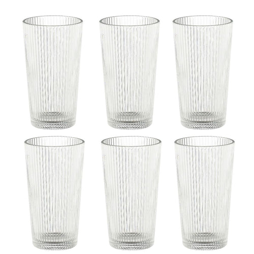 Mica Decorations Grigio Drinkglazen Set van 6 - Longdrinkglazen van Glas met Subtiele Ribbelstructuur - Transparant en Tijdloos voor Water, Frisdrank