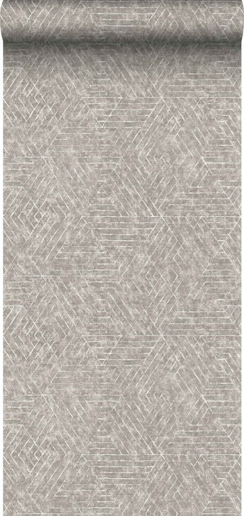 Sanders & Sanders behang grafische lijnen donker beige - 53 cm x 10 m - 640510