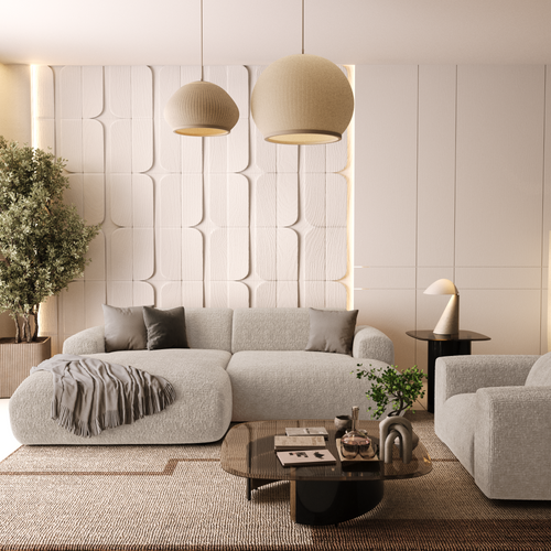 Sia Home - Hoekbanken links MYRA - Fluweel met patroon - Beige - 266cm - vtwonen shop