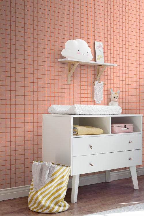 ESTAhome behang geblokt motief perzik roze - 50 x 900 cm - 131596 - vtwonen shop