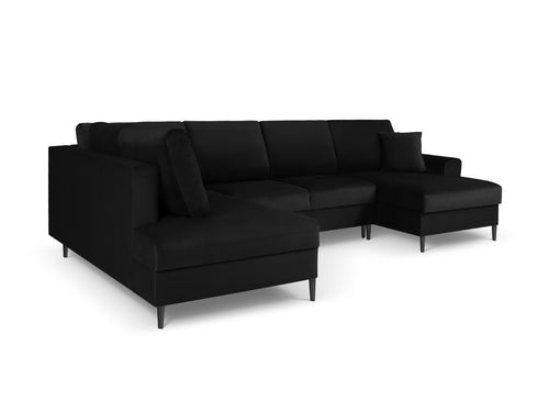 Cosmopolitan Design Links panoramische slaapbank met opbergdoos Kyoto 7-zits, flueel, zwart - 194x313x88cm