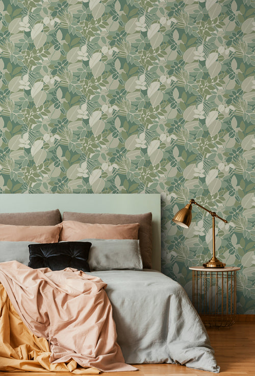 ESTAhome behang bladeren vergrijsd mintgroen - 50 x 900 cm - 139848 - vtwonen shop