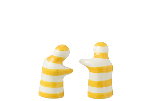 J-Line peper- en zoutmolen set Granada Stripes - keramiek - wit/geel