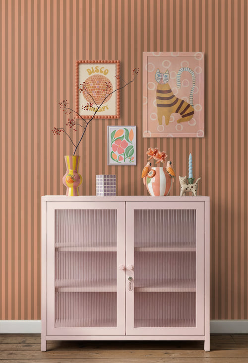 ESTAhome behang strepen roze en bruin - 50 x 900 cm - 131915