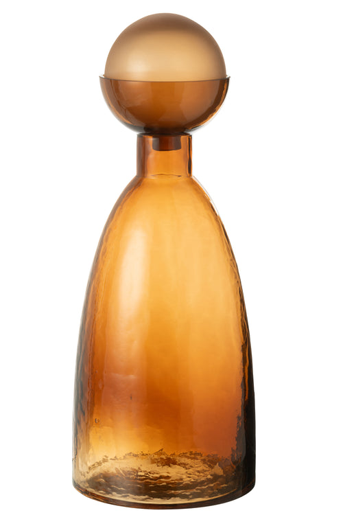 J-Line vaas Fles + Dop Yoko - glas - bruin - large - 43 cm hoog