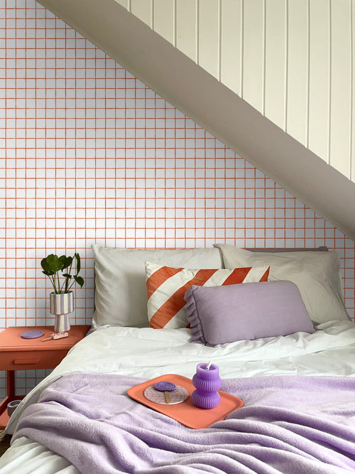 ESTAhome behang geblokt motief oranje en wit - 50 x 900 cm - 131275