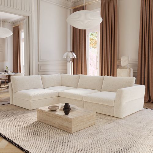 Sia Home - Modulaire hoekbanken links NEST - Zacht aanvoelende geweven stof - Beige - 307cm