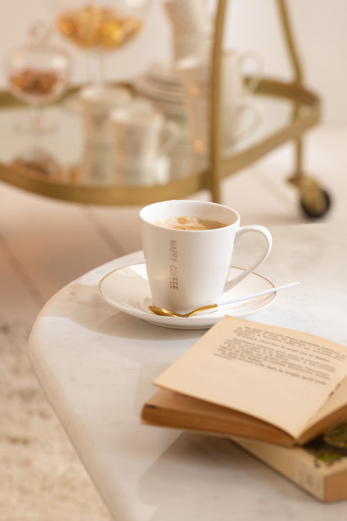 J-Line theemok + schoteltje Hart - keramiek - wit - giftbox van 4 - vtwonen shop