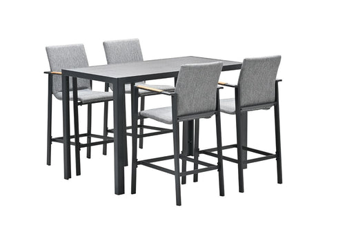 Ottawa barset - carbon black - grijs Texfiber - light teak look - vtwonen shop