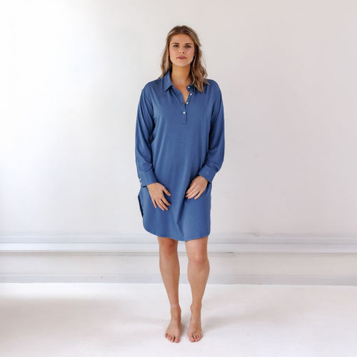 Coco & Cici - Tencel Nachthemd - Dames - Donker Blauw - Maat XL / XXL