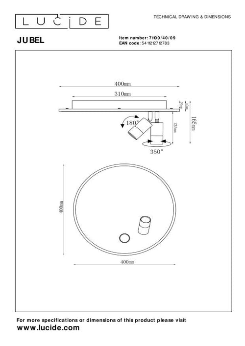 Lucide plafonnière JUBEL - Geïntegreerde LED - Zwart chroom