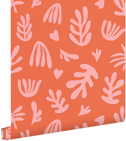 ESTAhome behang planten in Matisse stijl oranje en roze - 50 x 900 cm - 131021 - vtwonen shop