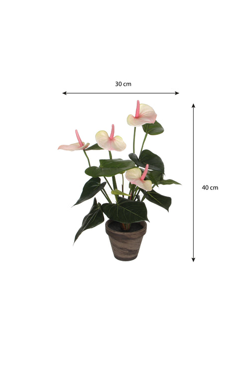 Mica Decorations Anthurium Kunstplant in Bloempot Stan - H40 x Ø30 cm - Lichtroze