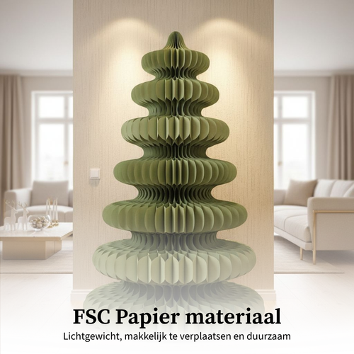 Mica Decorations Papieren Kerstboom - Opvouwbare Kunstkerstboom - H212 x Ø148 cm - Kerst Decoratie - FSC 100% - Groen