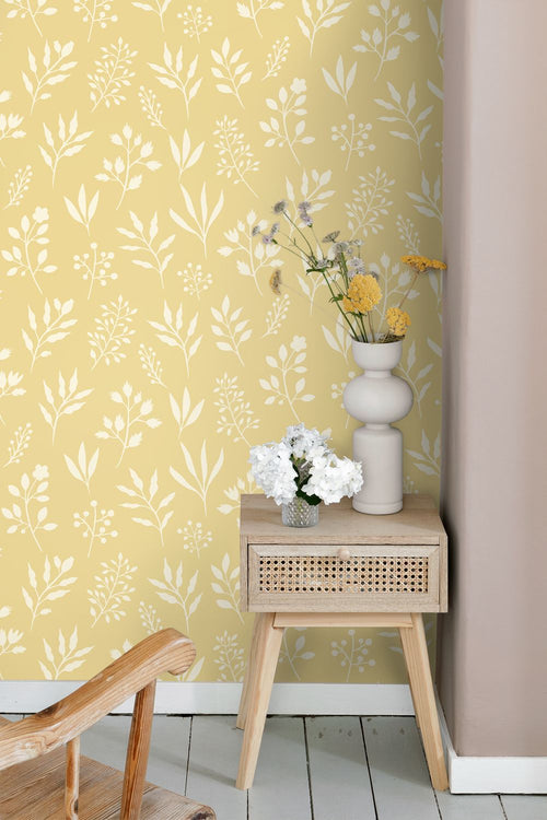ESTAhome behang bloemmotief in Scandinavische stijl geel - 50 x 900 cm - 132084