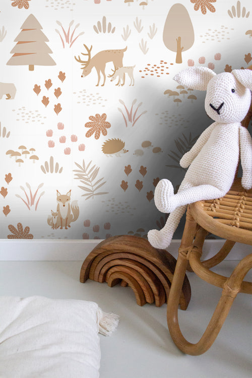 ESTAhome behang bos met bosdieren wit en beige - 53 cm x 10.05 m - 139611 - vtwonen shop
