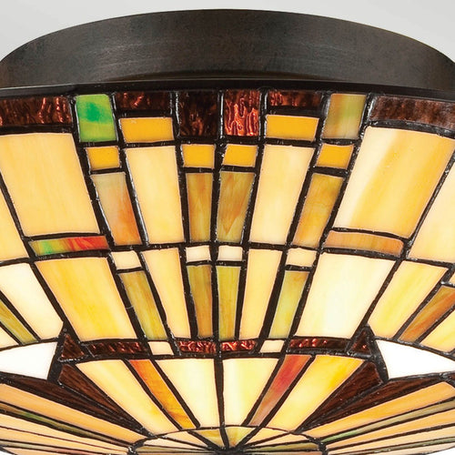 Deckenleuchte im Tiffany-Stil Valiant Bronze, Kunstglasschirm 2x E27