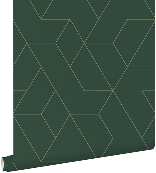 ESTAhome behang grafische lijnen groen en goud - 50 x 900 cm - 139948 - vtwonen shop