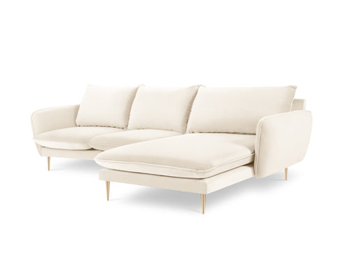 Cosmopolitan Design rechter hoekbank Vienna 5-zits, flueel, lichtbeige - 170x255x95cm